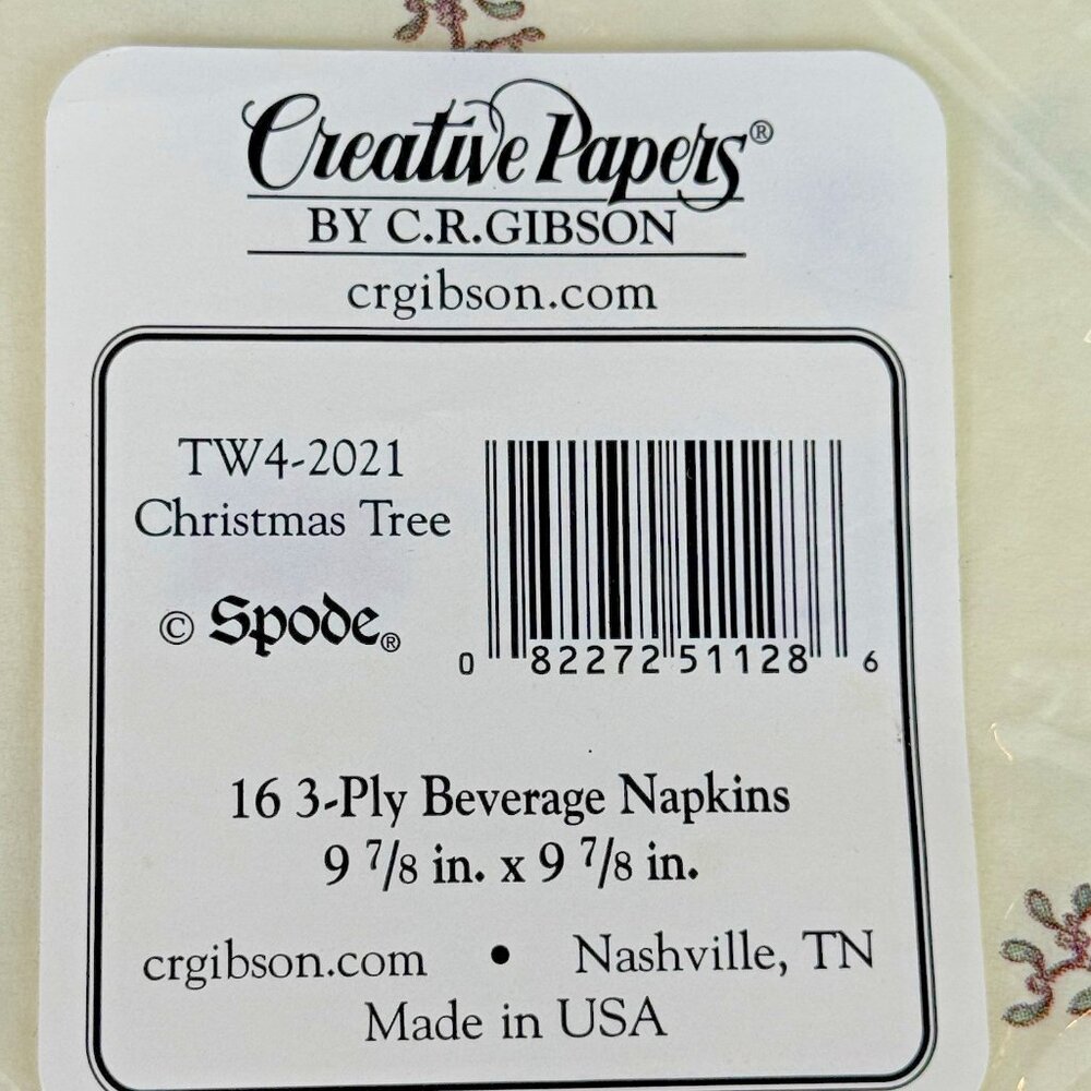Spode Christmas Tree Napkins Green Trim Square Beverage Napkin Set 16 USA - Picture 4 of 4